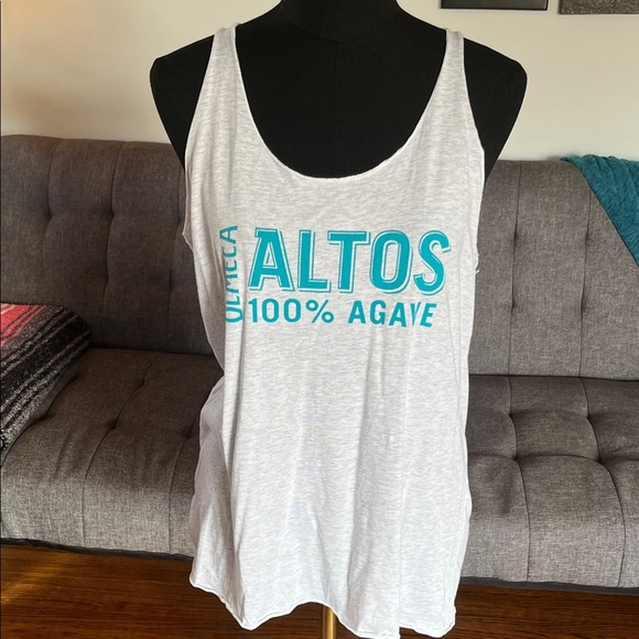 Altos Agave Tequila Tops - Light gray  Tank Top with Blue Graphic OMEGA Altos Agave Tequilak. Size XL